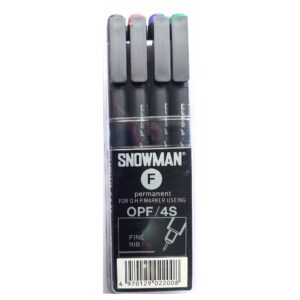Snowman Permanent OHP Marker Set – Fine Tip – Pack of 4 Colors