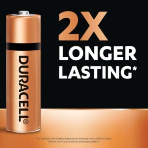 Duracell Alkaline AA Battery, Everyday Devices, Clock, Toy, Remote (2 Pcs Pack) 2X LONGER-LASTING* energy for your everyday devices Lasts up to 10 YEARS in storage DEPENDABLE POWER from a GLOBAL TRUSTED BATTERY BRAND