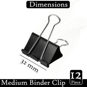 Binder Clip 32 mm for Files, Paper, Home & Office Use (Pack of 12 Pcs)