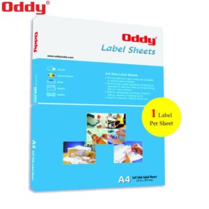 Oddy A4 Self Adhesive Paper Label Stickers for Laser & Inkjet Printers - 1 Labels per Sheet for Shipping, Address, Folders, Industrial use